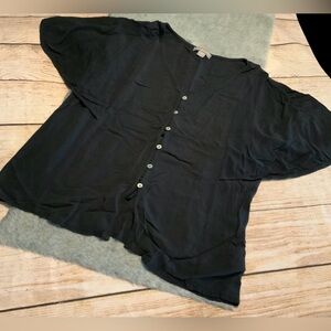 Peace & Pearls Black Button-Down Blouse Size L